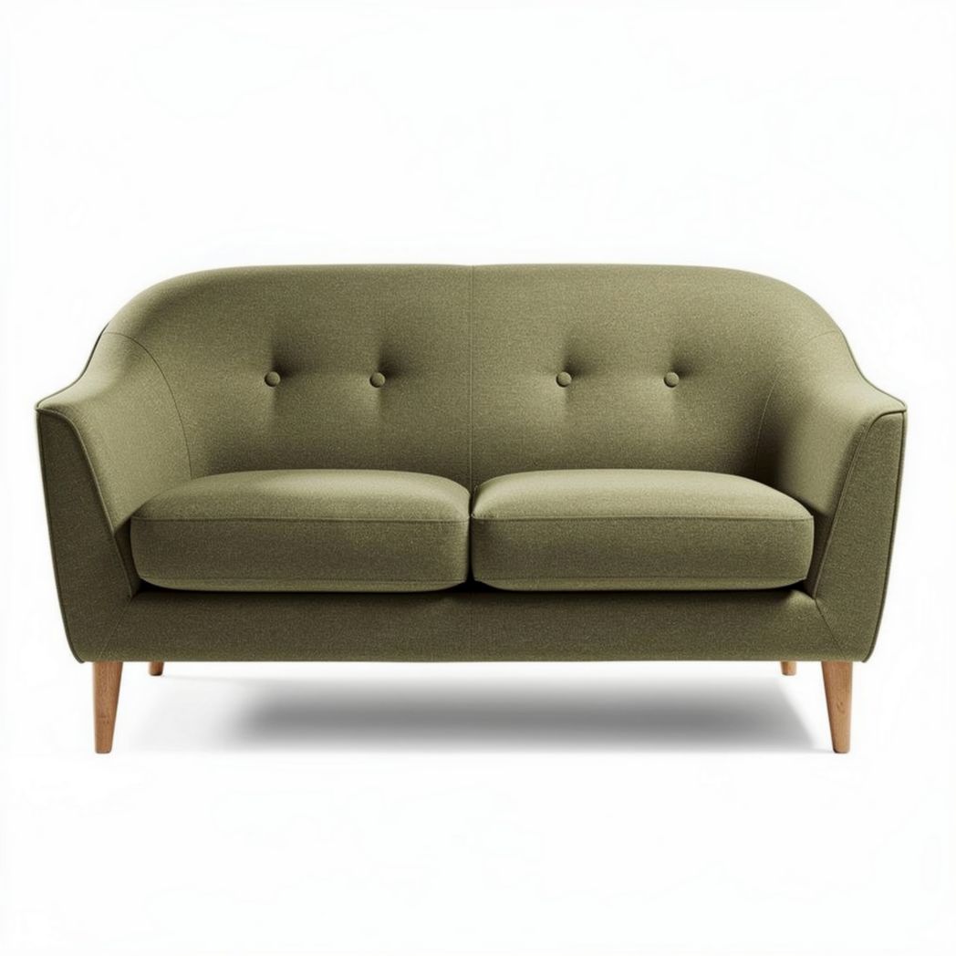 Groene stof bank met houten poten 180 x 90 x 85cm geschikt voor woonkamer