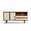 Design kast van hout met beige deuren en lade 150 x 40 x 70cm