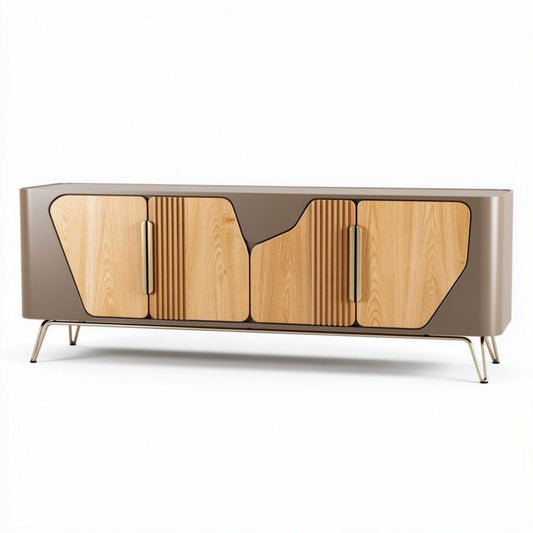 Tv-meubel van hout en metaal in bruin met een afmeting van 180 x 45 x 80cm