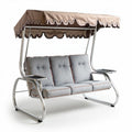 Tweeplaats tuinbank met doek en zijtafels in grijs en beige 200 x 120 x 150cm