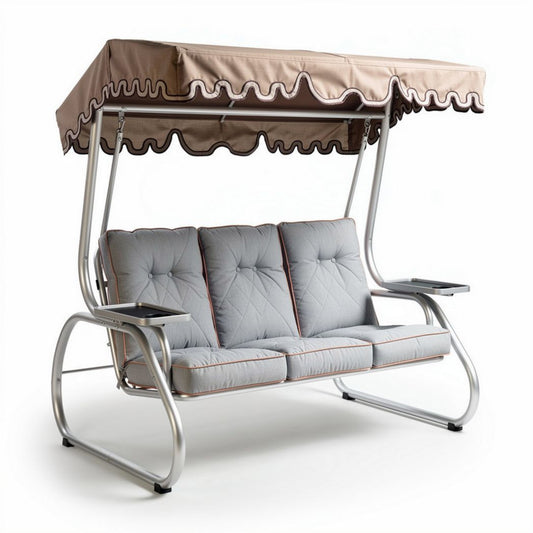 Tweeplaats tuinbank met doek en zijtafels in grijs en beige 200 x 120 x 150cm