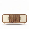 Kast van hout met beige deuren en drie lades 150 x 45 x 70cm