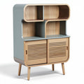 Houten opbergkast met blauwe accenten en open vakken 100 x 80 x 40cm