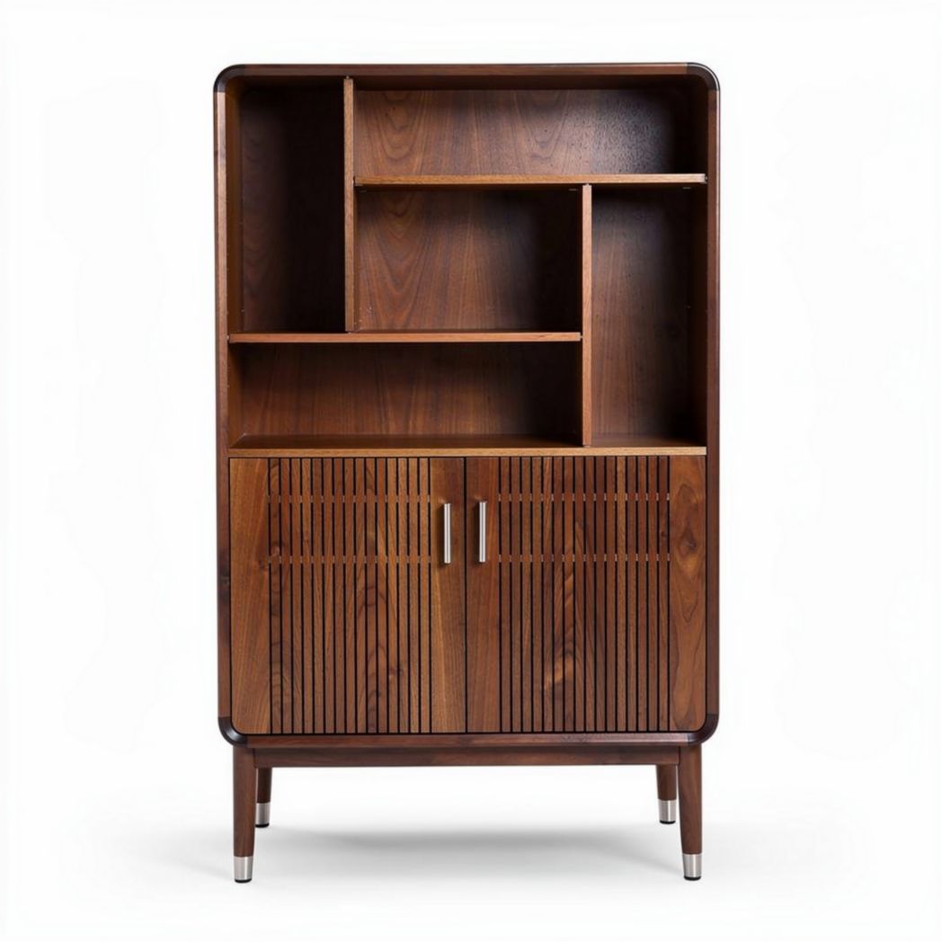 Houten opbergkast met open schappen en deurtjes 80 x 40 x 150cm