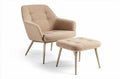 Fauteuil met poef van gebreid stof in beige met houten poten 90 x 80 x 85cm