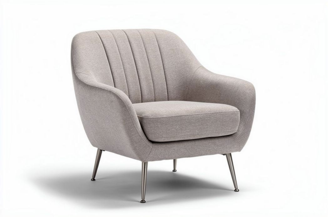 Hedendaagse fauteuil van stof in lichtgrijs met metalen poten 80 x 80 x 85cm
