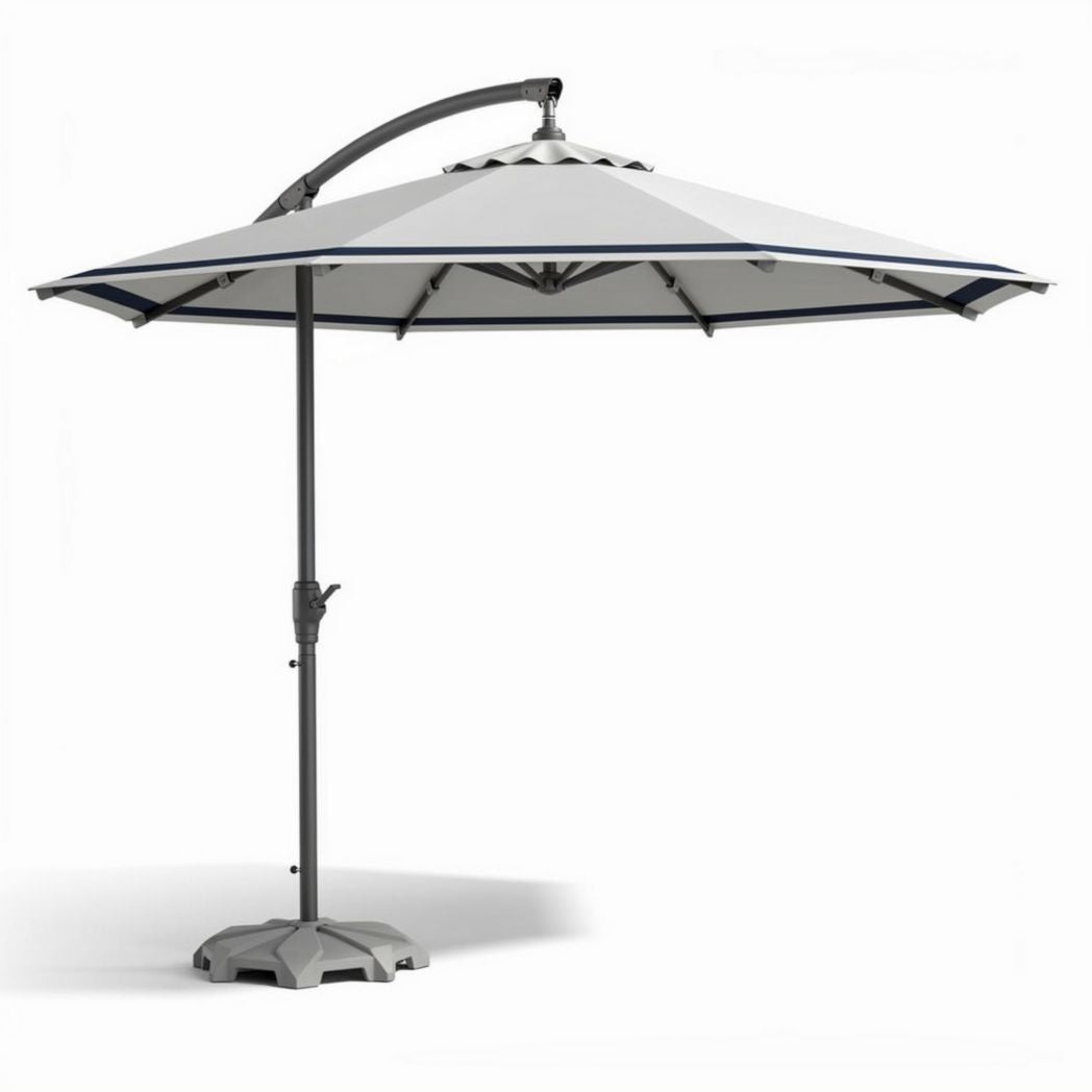 Zijde parasol met verstelbare arm en stevige voet 300 x 300 x 250cm grijs