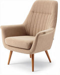 Lounge stoel van stof met stiksels beige 70 x 75 x 90cm