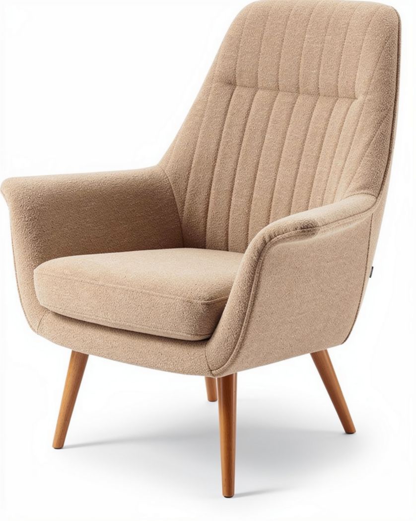 Lounge stoel van stof met stiksels beige 70 x 75 x 90cm