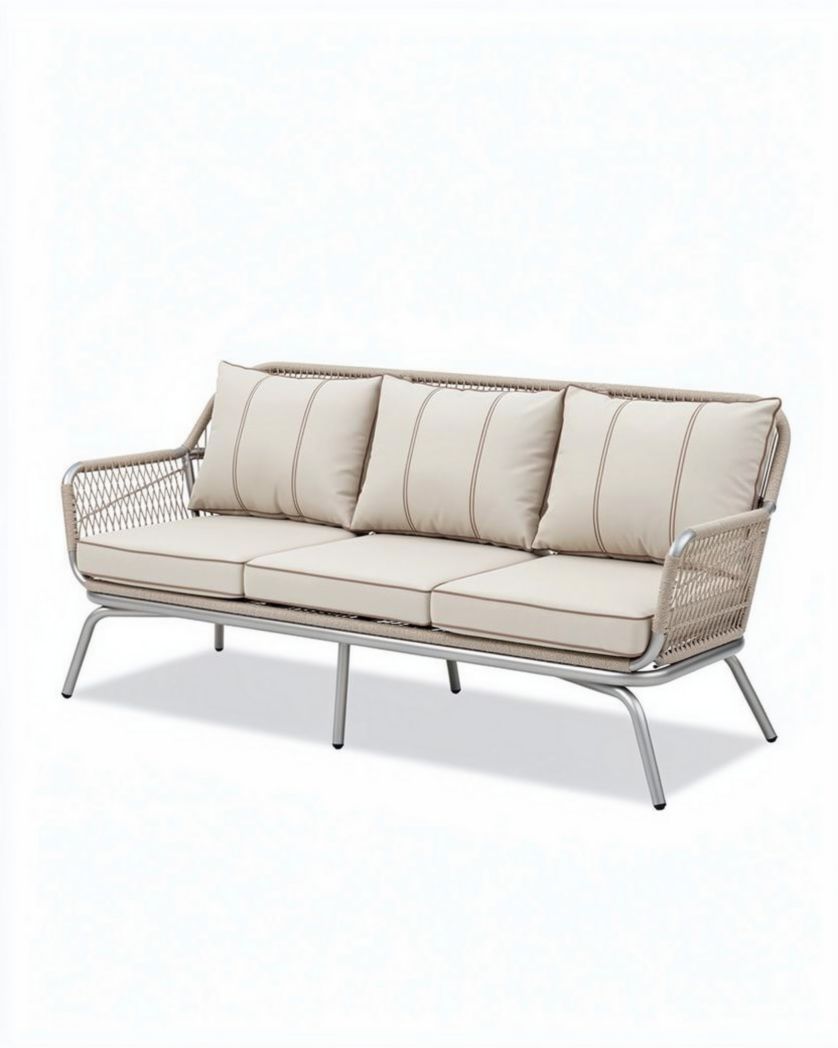 Tuinbank van aluminium met kussens in lichtbeige 190 x 80 x 85cm